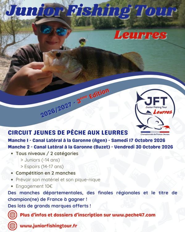 🎣✨ Il te reste 15 jours pour t'inscrire au Junior Fishing Tour Leurres 2026/2027 !…